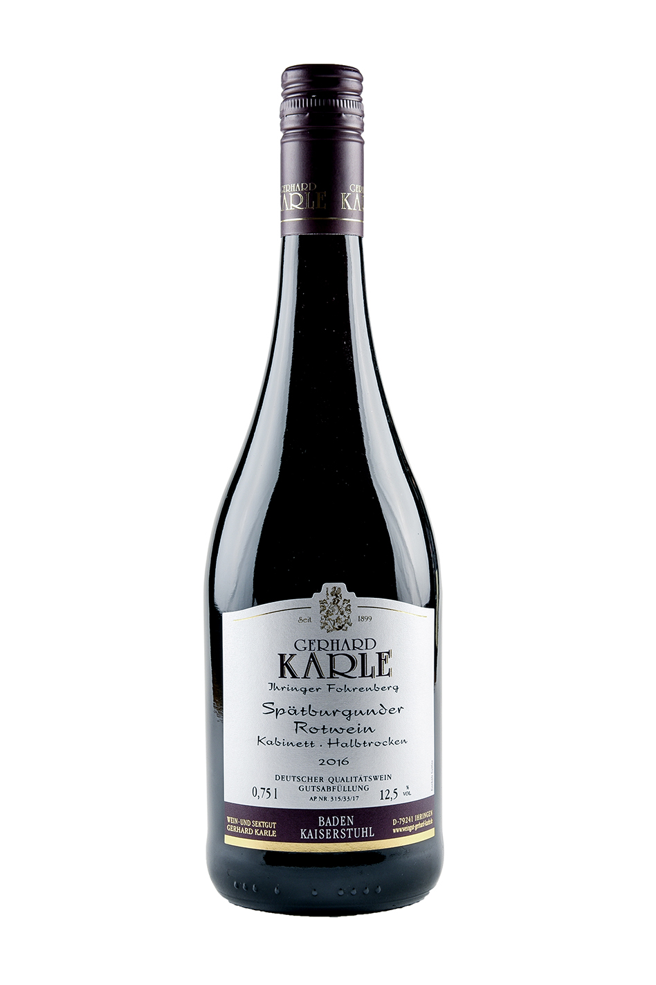 Spätburgunder Kabinett halbtrocken, Ihringer Fohrenberg, Weingut Gerhard Karle, Bade